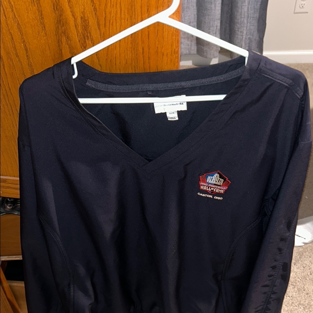 Black V-Neck Pullover with Embroidered Logo